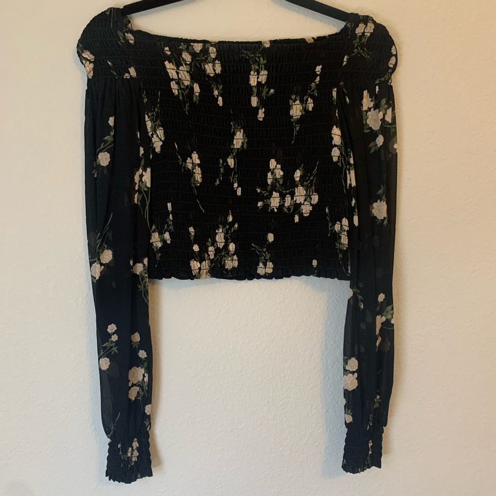 Reformation floral off the shoulder blouse.